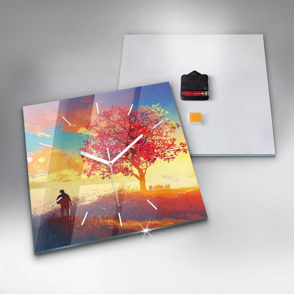 Wanduhr quadratisch Herbstlandschaft