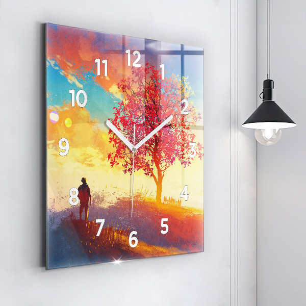 Wanduhr quadratisch Herbstlandschaft