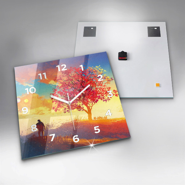 Wanduhr quadratisch Herbstlandschaft