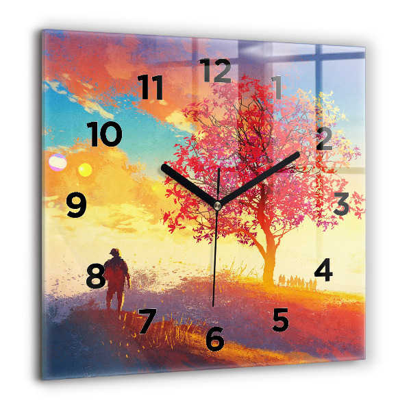 Wanduhr quadratisch Herbstlandschaft