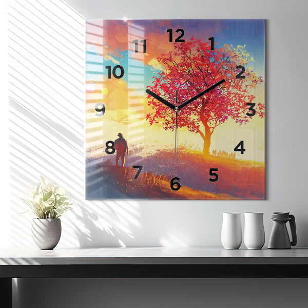 Wanduhr quadratisch Herbstlandschaft