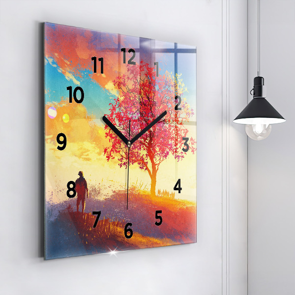 Wanduhr quadratisch Herbstlandschaft