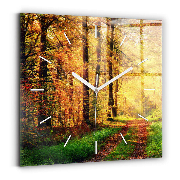 Wanduhr quadratisch Herbstliche Waldlandschaft