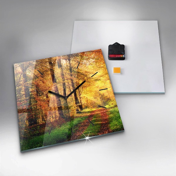 Wanduhr quadratisch Herbstliche Waldlandschaft