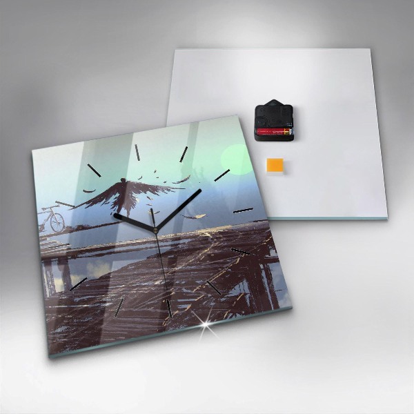 Wanduhr modern quadratisch Engel Fahrrad