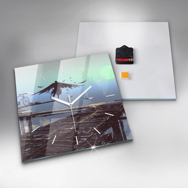 Wanduhr modern quadratisch Engel Fahrrad