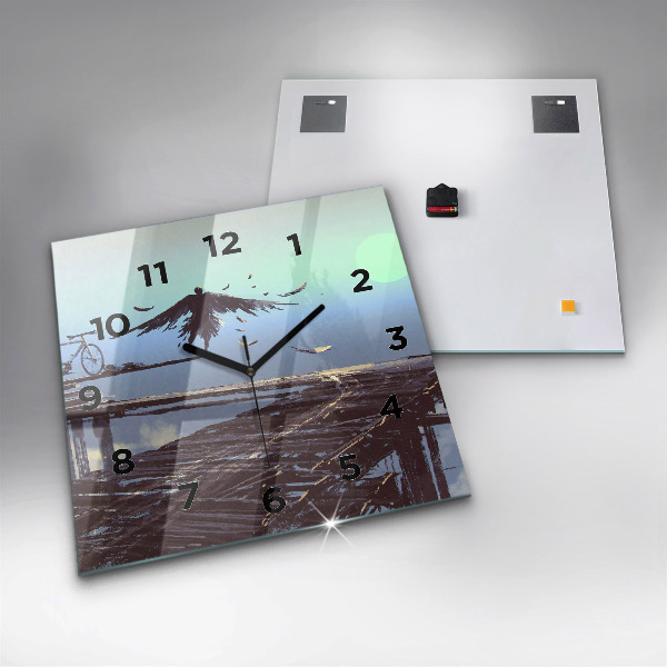 Wanduhr modern quadratisch Engel Fahrrad