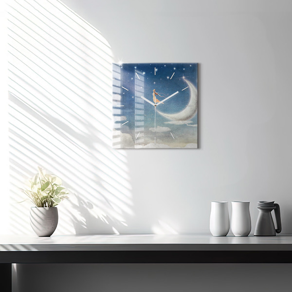 Wanduhr quadratisch Mädchen auf dem Mond
