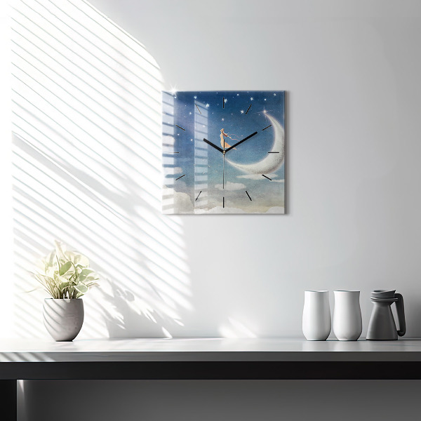Wanduhr quadratisch Mädchen auf dem Mond