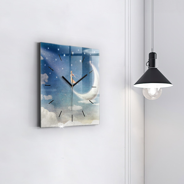 Wanduhr quadratisch Mädchen auf dem Mond