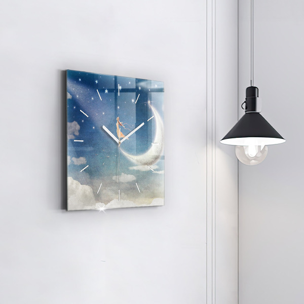 Wanduhr quadratisch Mädchen auf dem Mond