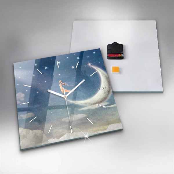 Wanduhr quadratisch Mädchen auf dem Mond