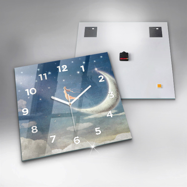 Wanduhr quadratisch Mädchen auf dem Mond