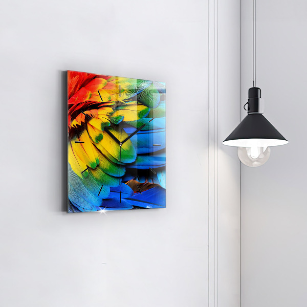 Wanduhr quadratisch Ara-Vogel Bunte Flügel