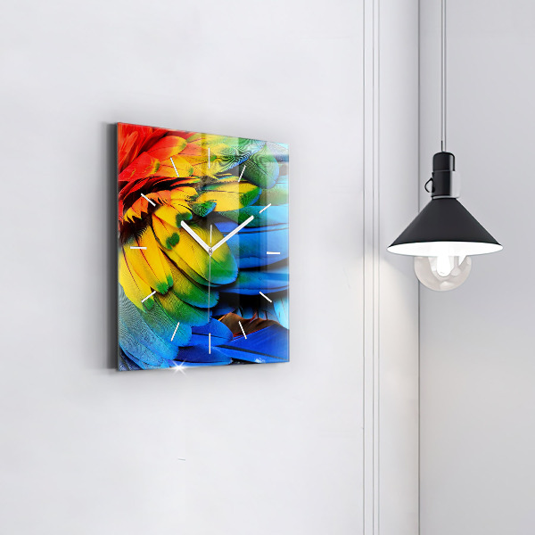 Wanduhr quadratisch Ara-Vogel Bunte Flügel