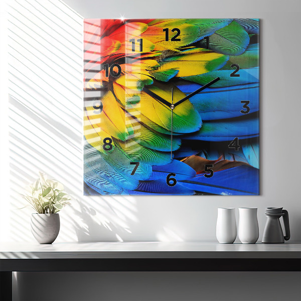 Wanduhr quadratisch Ara-Vogel Bunte Flügel
