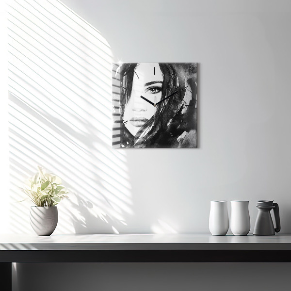 Wanduhr modern quadratisch Porträt einer Frau Aquarell