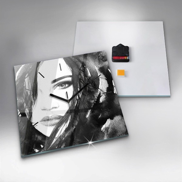 Wanduhr modern quadratisch Porträt einer Frau Aquarell