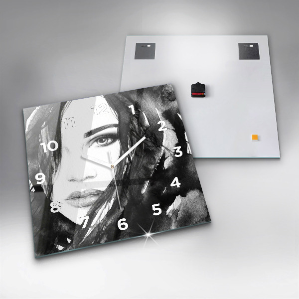 Wanduhr modern quadratisch Porträt einer Frau Aquarell