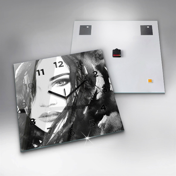 Wanduhr modern quadratisch Porträt einer Frau Aquarell