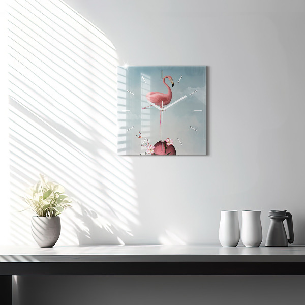 Wanduhr quadratisch mit motiv Surrealistischer Flamingo
