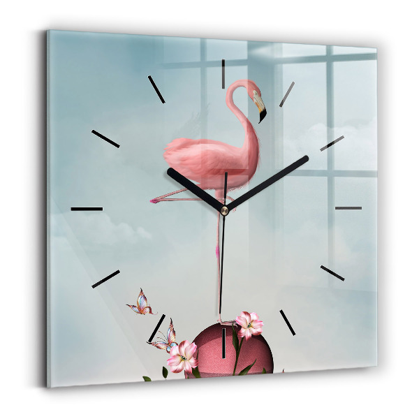 Wanduhr quadratisch mit motiv Surrealistischer Flamingo