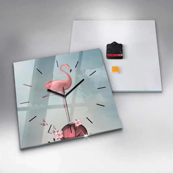 Wanduhr quadratisch mit motiv Surrealistischer Flamingo