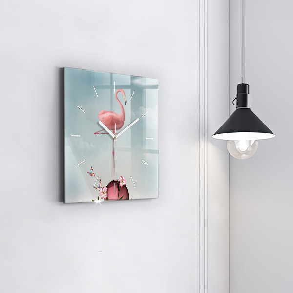 Wanduhr quadratisch mit motiv Surrealistischer Flamingo