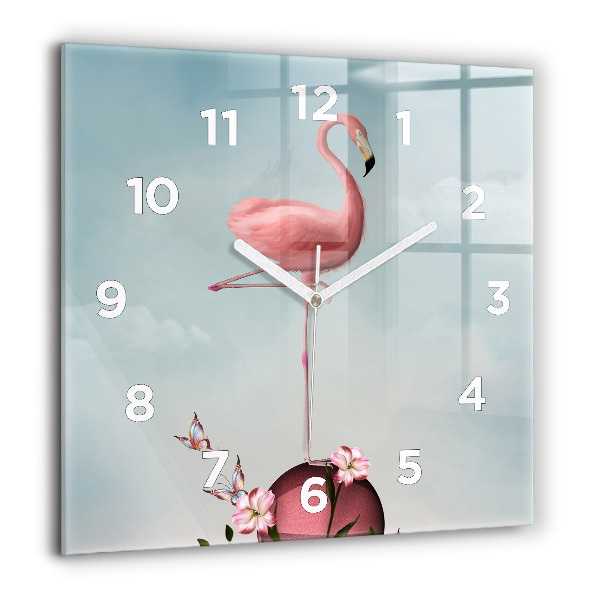 Wanduhr quadratisch mit motiv Surrealistischer Flamingo