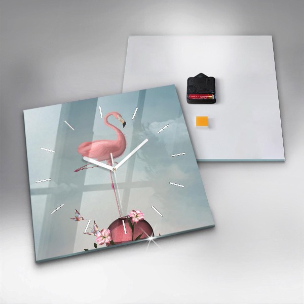 Wanduhr quadratisch mit motiv Surrealistischer Flamingo