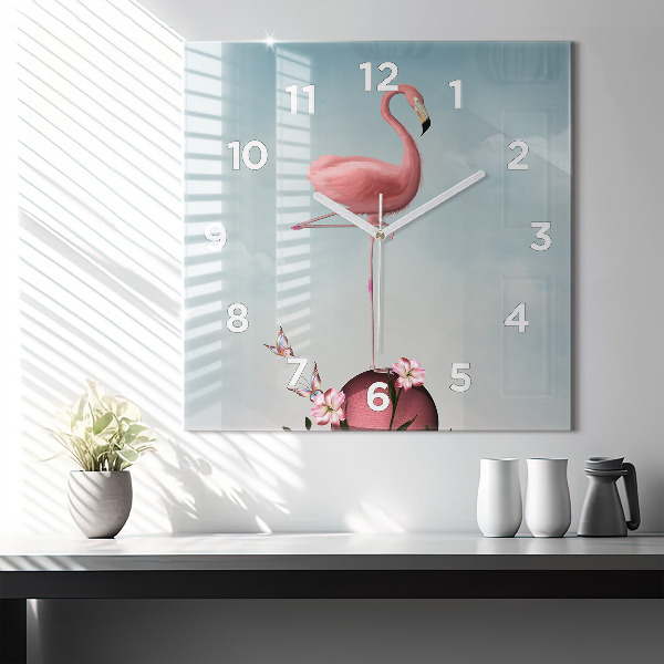 Wanduhr quadratisch mit motiv Surrealistischer Flamingo