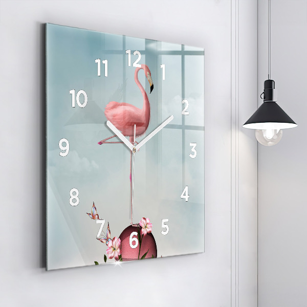 Wanduhr quadratisch mit motiv Surrealistischer Flamingo