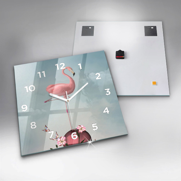 Wanduhr quadratisch mit motiv Surrealistischer Flamingo