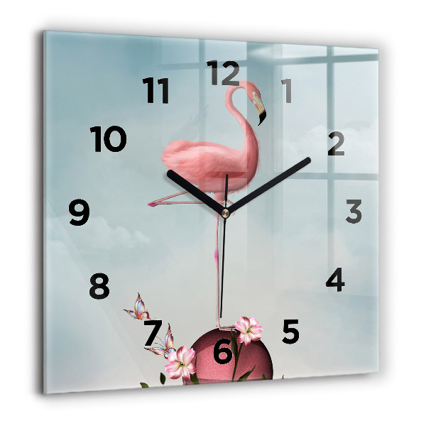 Wanduhr quadratisch mit motiv Surrealistischer Flamingo