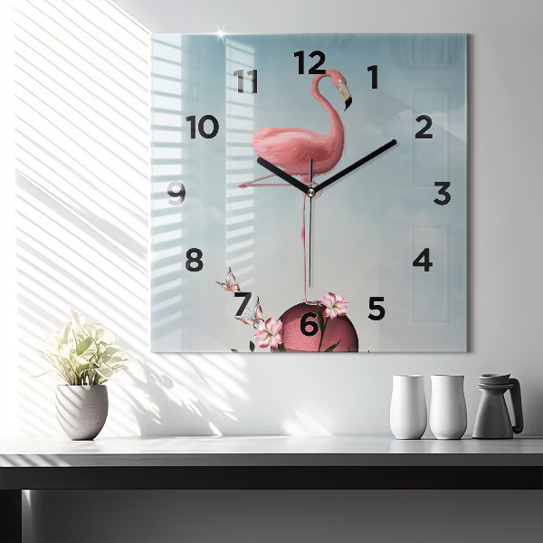 Wanduhr quadratisch mit motiv Surrealistischer Flamingo