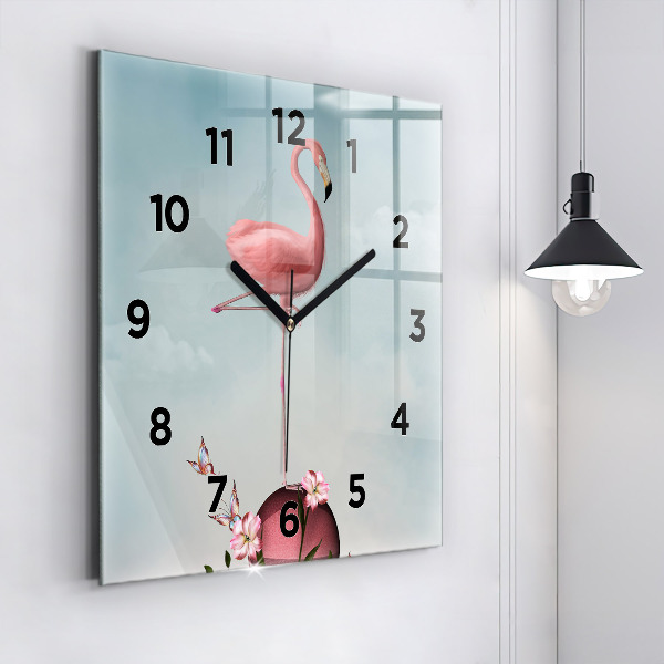 Wanduhr quadratisch mit motiv Surrealistischer Flamingo