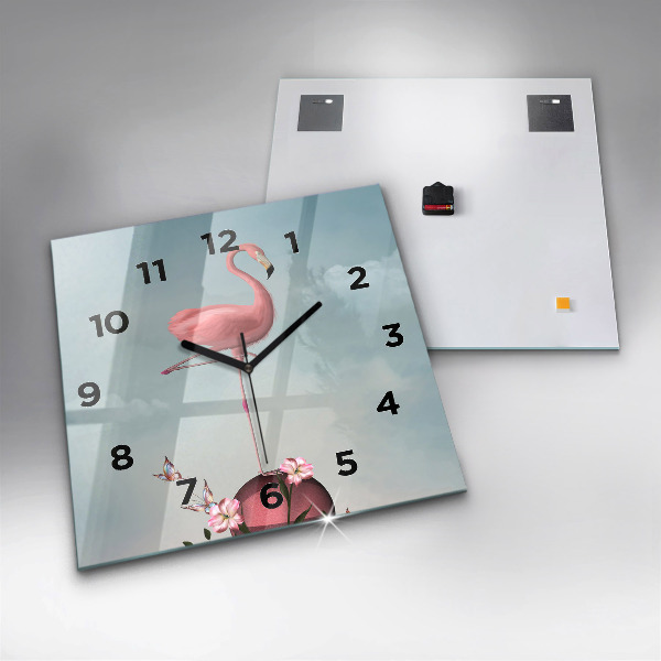 Wanduhr quadratisch mit motiv Surrealistischer Flamingo