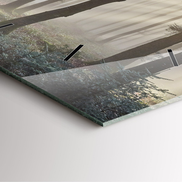 Wanduhr quadratisch Wald im Nebel