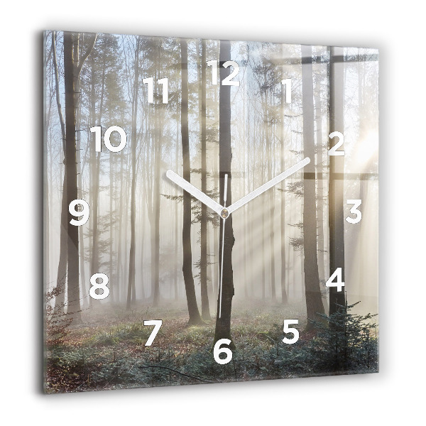 Wanduhr quadratisch Wald im Nebel