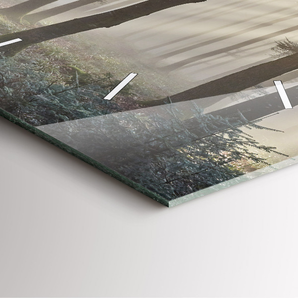 Wanduhr quadratisch Wald im Nebel