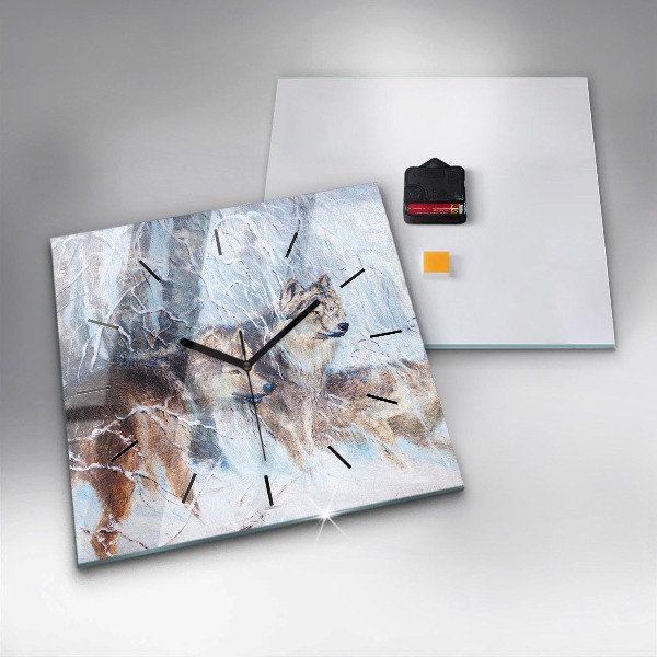 Wanduhr modern quadratisch Wölfe im Wald