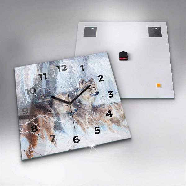 Wanduhr modern quadratisch Wölfe im Wald