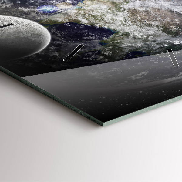 Wanduhr modern quadratisch Die Erde der Mond die Sonne