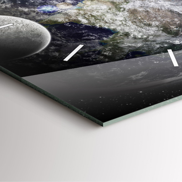 Wanduhr modern quadratisch Die Erde der Mond die Sonne