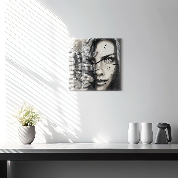 Wanduhr quadratisch Gemaltes Porträt