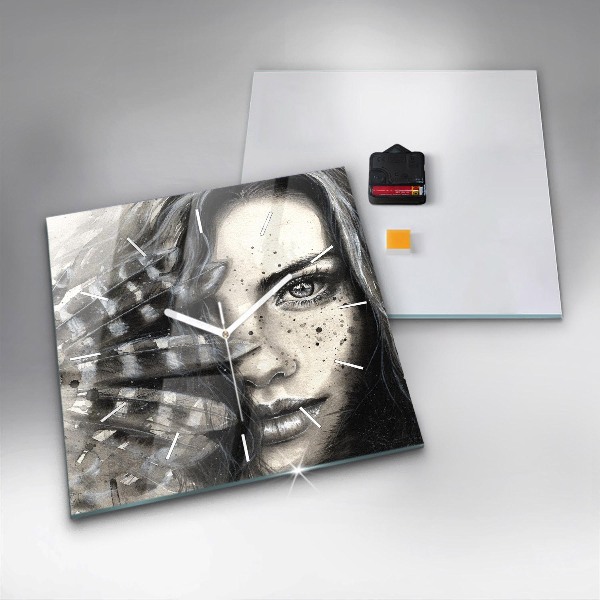 Wanduhr quadratisch Gemaltes Porträt