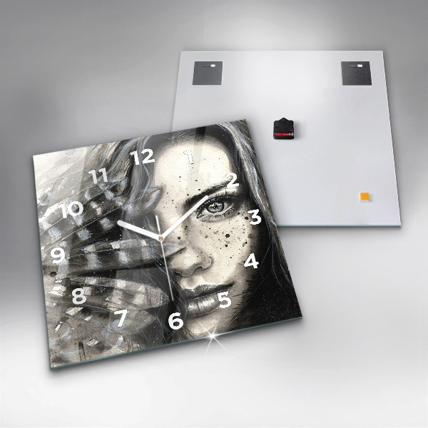 Wanduhr quadratisch Gemaltes Porträt
