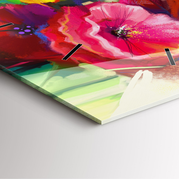 Wanduhr modern quadratisch Bunte Mohnblumen