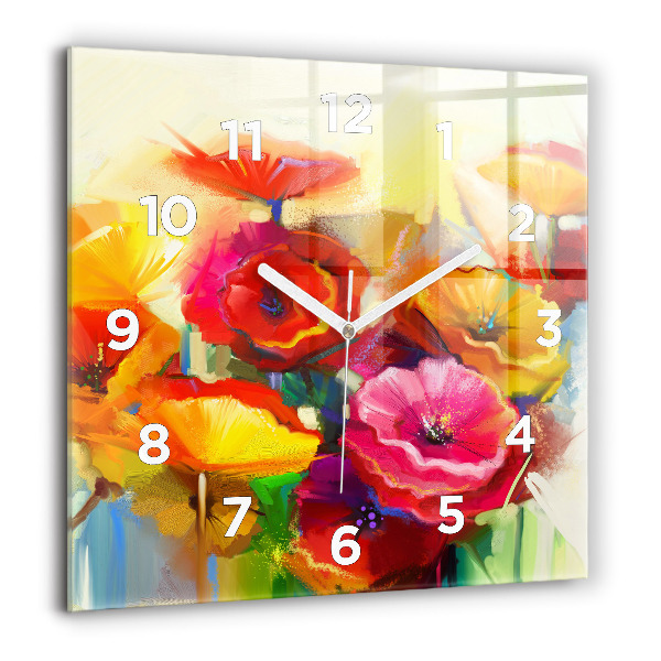 Wanduhr modern quadratisch Bunte Mohnblumen