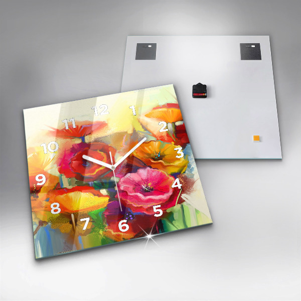 Wanduhr modern quadratisch Bunte Mohnblumen